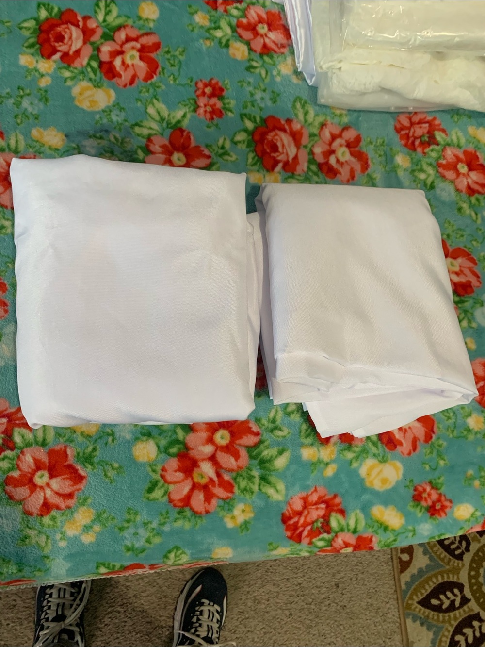 Two Heavy Duty White Polyester Tablecloths 118 x 58 Each